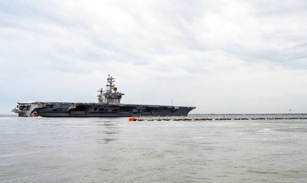 Aircraft carrier USS Dwight D. Eisenhower deploys from Naval Station Norfolk.