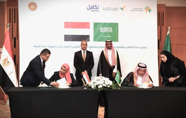 The Saudi and Egyptian sides sign the MOU in Cairo.