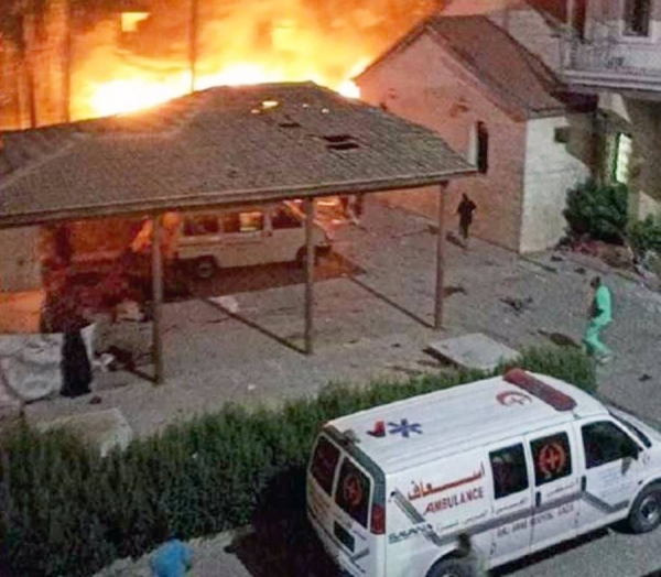 This is an image from the scene of the alleged hospital strike in Gaza. — courtesy BBC