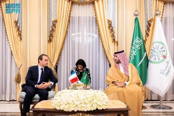 File photo of Saudi Arabia's Minister of Defense Prince Khalid Bin Salman and Sébastien Lecornu, minister of the French Armed Forces in Riyadh, September, 2023.