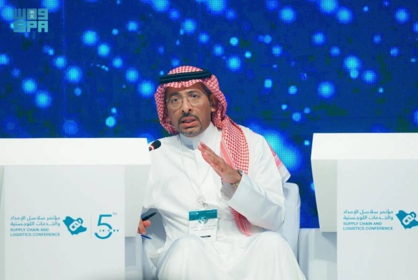 Minister of Industry and Mineral Resources Bandar Alkhorayef addressing the Supply Chains and Logistics Conference 2023 in Riyadh on Sunday