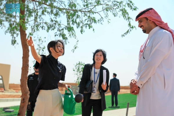 South Korean first lady Kim Keon Hee participated in planting a tree in Riyadh to mark the 61st anniversary of diplomatic relations between Saudi Arabia and South Korea.