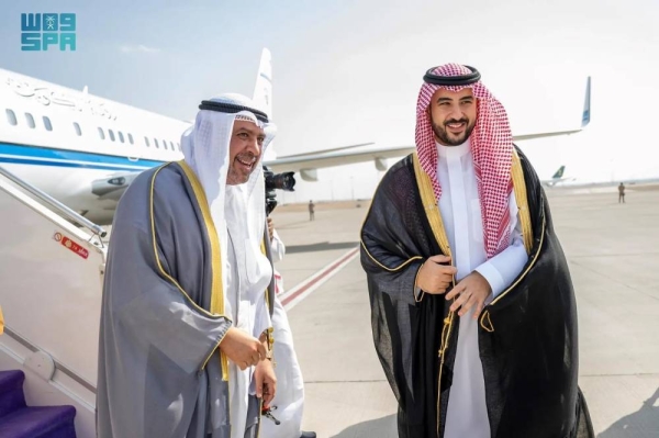 The Deputy Prime Minister and Minister of Defense of Kuwait Sheikh Ahmed Fahad Al-Ahmad Al-Sabah was accorded a warm welcome by Minister of Defense Prince Khalid Bin Salman in Riyadh.