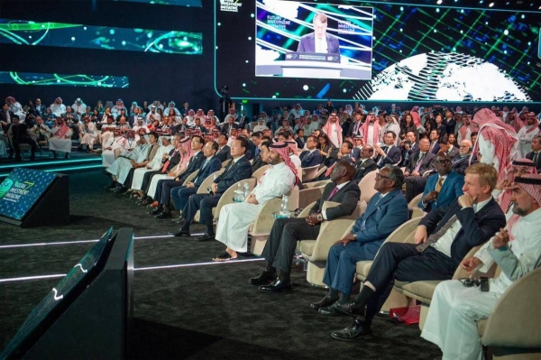 Crown Prince and Prime Minister Mohammed bin Salman and South Korean President Yoon Suk Yeol attending the 7th Future Investment Initiative forum in Riyadh on Tuesday.