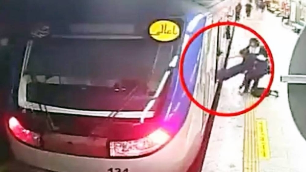 CCTV footage posted by Iran’s state news agency, Irna, showing Armita Geravand, 16, being pulled unconscious from a metro train at Tehran’s Shohada station on Oct. 1 — courtesy IRNA