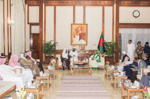 Bangladesh Prime Minister Sheikh Hasina Wajed receives Sheikh Abdullah Al-Buaijan, imam and preacher of the Prophet’s Mosque, in Dhaka on Sunday.

