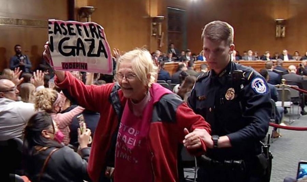 “Ceasefire now!” Chanting protesters disrupt US Senate hearing.