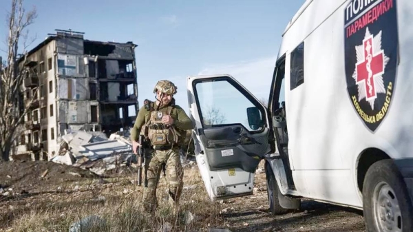 Police officer Gennady conducts evacuation work on Monday in Avdiivka, Ukraine, — courtesy Vlada Liberova / Libkos via Getty Images