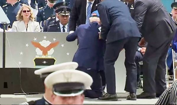 US President Joe Biden falls during graduation ceremony.