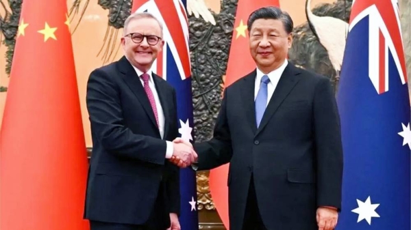 Australian Prime Minister Anthony Albanese meets with Chinese President Xi Jinping at the Great Hall of the People in Beijing, China, Sunday. — courtesy EPA