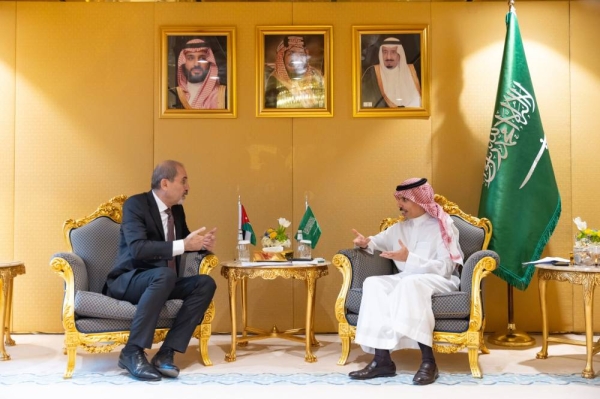 Prince Faisal bin Farhan meets with British Foreign Secretary James Cleverly in Riyadh on Thursday.