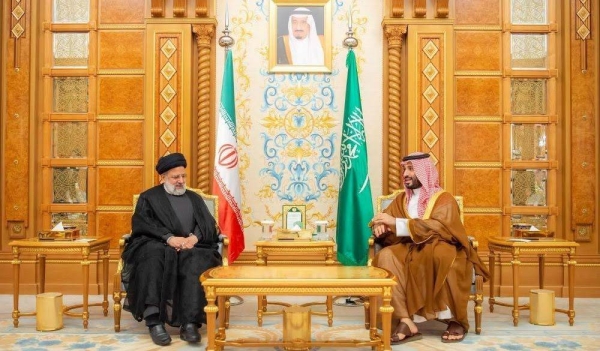 Saudi Crown Prince and Prime Minister Mohammed bin Salman holds talks with Iranian President Ebrahim Raisi in Riyadh on Saturday.