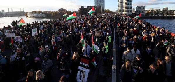 Over 300,000 people demonstrated in London demanding ceasefire in Gaza.