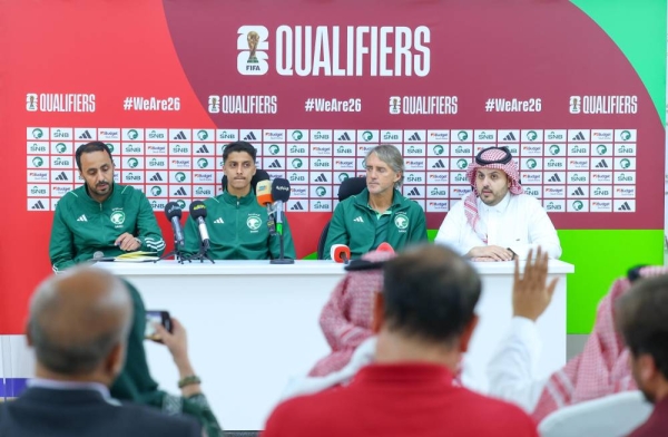 Roberto Mancini speaking at the press conference. 