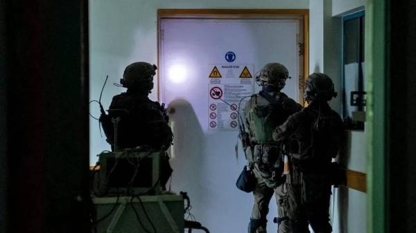 An IDF-supplied photo shows Israeli soldiers inside the Al-Shifa hospital complex in Gaza City