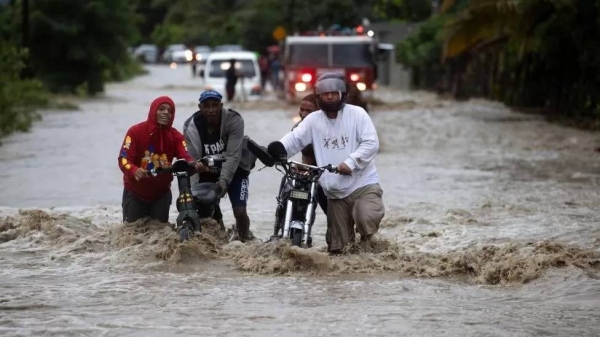 A flooded road in San Jose de Ocoa, Dominican Republic