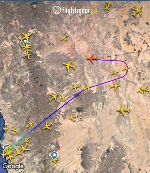 The Riyadh-bound plane (SV1038) changed its course 30 minutes after its take off from King Abdulaziz International Airport, Jeddah.