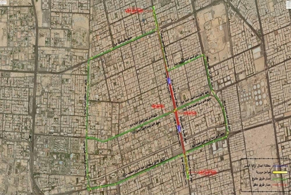 Traffic movements on the Madinah Road will be diverted temporarily during the period of closure from 3:00 to 11:00 in the morning on Friday and Saturday.