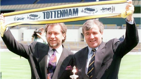 Terry Venables, pictured with former Tottenham chairman Sir Alan Sugar, won the FA Cup with Spurs in 1991