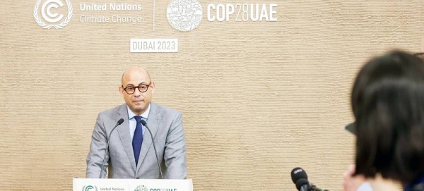 Simon Stiell, UNFCCC Executive Secretary speaks to reporters at the UN Climate Change Conference, COP28, at Expo City in Dubai, United Arab Emirates. — courtesy COP28/Christophe Viseux