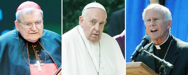 From left, Cardinal Raymond Burke, Pope Francis and Bishop Joseph Strickland. — courtesy Reuters/USA Today Network