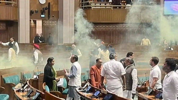 Two men set off coloured smoke inside parliament while the house was in session