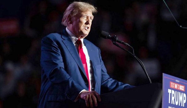 Former President Donald Trump speaks at a campaign rally on Saturday, in Durham, New Hampshire.