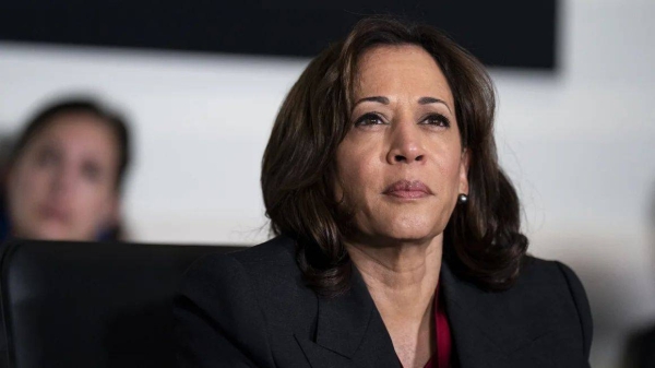 US Vice President Kamala Harris is pictured during a briefing at the NASA headquarters in Washington, DC, on Wednesday