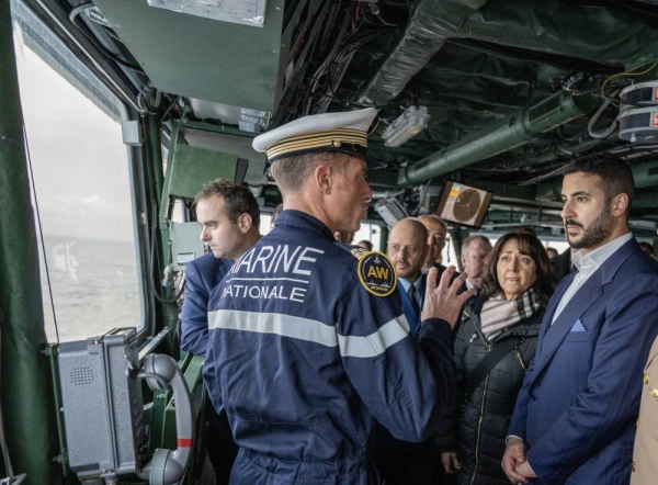 Saudi Arabia's Minister of Defense Prince Khalid bin Salman tours the French Frigate Chevalier Paul in the Mediterranean Sea.