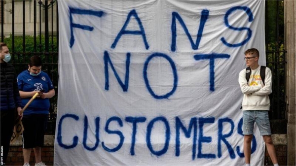 Fans protested the plans for a breakaway European Super League when the news was released in 2021