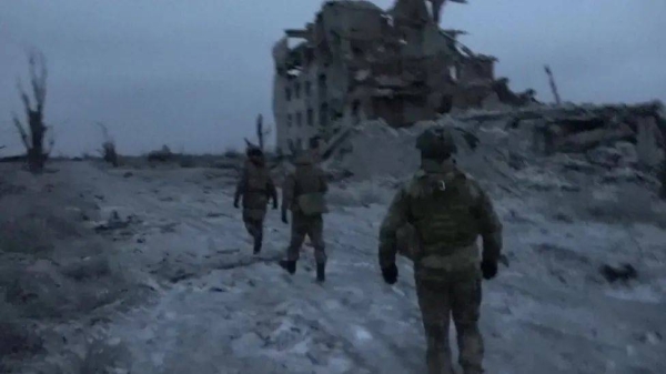 Russian State TV showed destroyed buildings and Russian soldiers in what it said were the outskirts of Mariinka