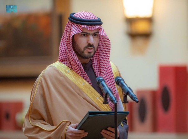 Newly appointed Emir of Madinah Prince Salman bin Sultan and five deputy emirs take the oath of office in front of Custodian of the Two Holy Mosques King Salman at Irqah Palace in Riyadh on Wednesday.

