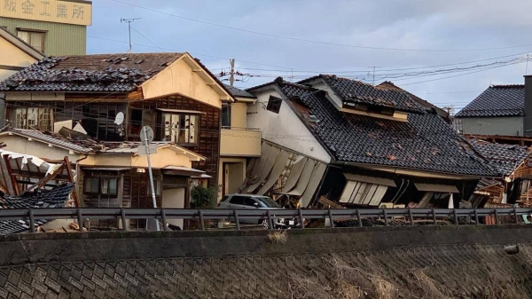 Destroyed and damaged houses in the quake-hit city of Wajima, Japan, on January 4, 2024
