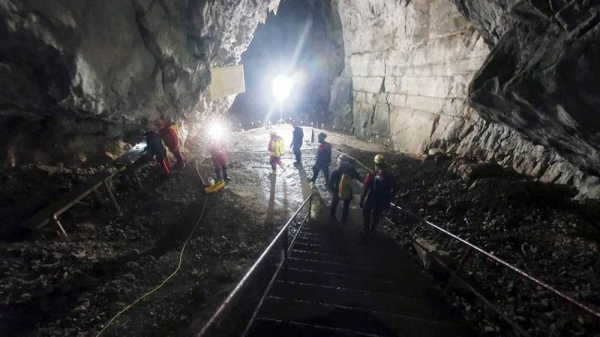 Rescuers searching for the missing group on Saturday. — courtesy Cave Rescue Service of Slovenia/Handout/Reuters