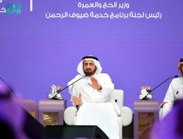 Minister of Hajj and Umrah Dr. Tawfiq Al-Rabiah addressing a session of the Hajj and Umrah Conference and Exhibition in Jeddah on Tuesday.