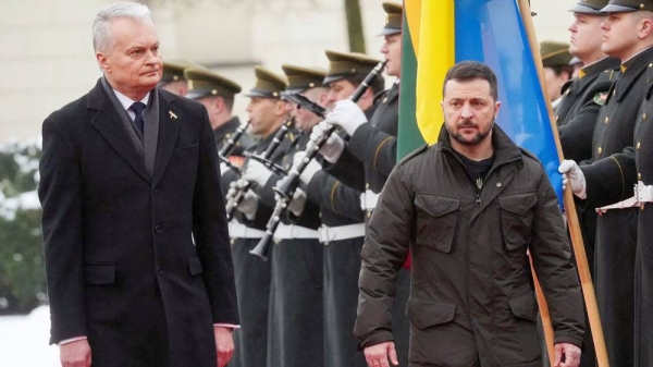 Ukrainian President Volodymyr Zelensky was welcomed by his Lithuanian counterpart Gitanas Nauseda in the capital Vilnius, Wednesday. — courtesy Reuters