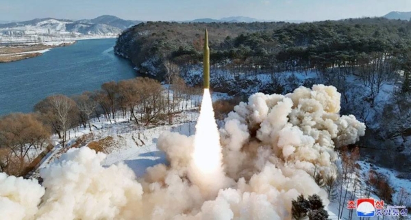 North Korea claims a successful solid-fuel intermediate-range ballistic missile (IRBM), equipped with a hypersonic maneuvering combat unit, was conducted. — courtesy KCNA