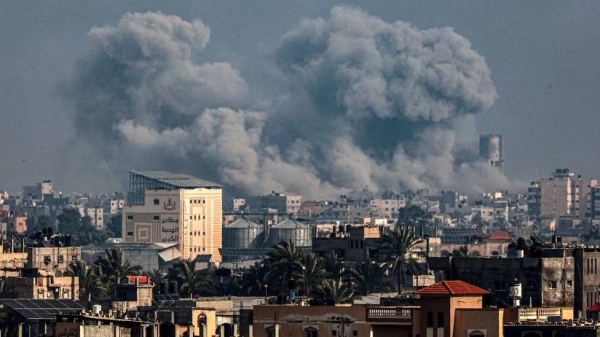 A journalist said there was a state of panic among people at Nasser Hospital in Khan Younis, seen here from nearby Rafah