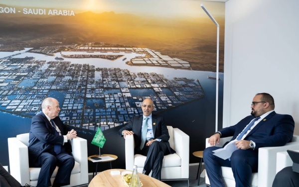 Finance Mohammed Al Jadaan and Saudi Minister of Economy and Planning Faisal Al Ibrahim meet with Thomas E. Donilon, chairman of the Board of Directors of the BlackRock Investment Institute, in Davos.