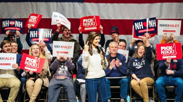 Republican candidate Nikki Haley makes a campaign stop in New Hampshire.
