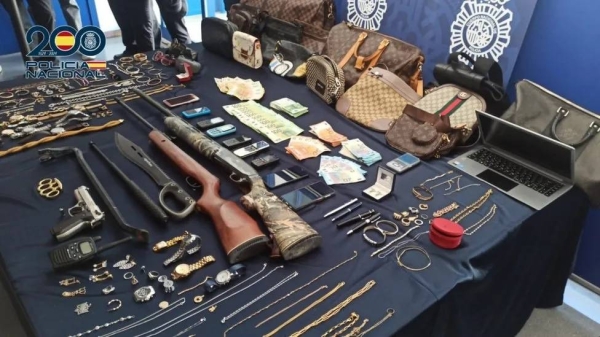 More than 170 items - including jewellery, watches, cash and weapons - were found during the arrests, police say