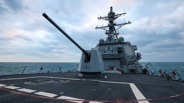 The Arleigh Burke-class guided-missile destroyer USS John Finn (DDG 113) conducts routine operations in the East China Sea, on January 24, 2024