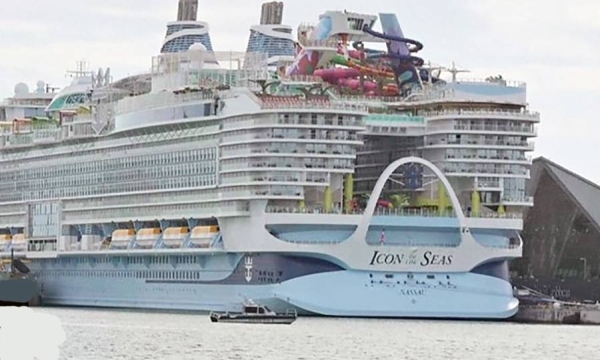 A look at Icon of the Seas as it leaves the Port of Miami.