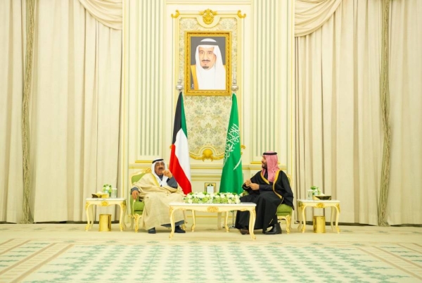Kuwaiti Emir Sheikh Mishal Al-Ahmad Al-Jaber Al-Sabah holds talks with Saudi Arabia's Crown Prince and Prime Minister Mohammad bin Salman in Riyadh.
