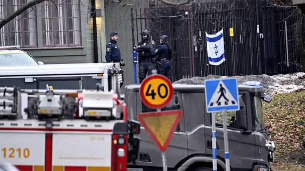 A wide area has been cordoned off around the building in Stockholm. —courtesy Getty Images