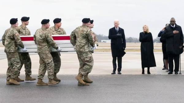 US President Joe Biden and First Lady Jill Biden attended a repatriation ceremony for three American soldiers killed in a drone attack. — courtesy EPA