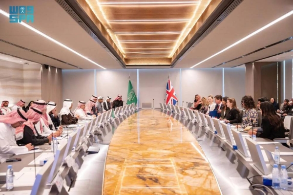 Saudi Minister of Energy Prince Abdulaziz bin Salman holds talks with British Secretary of State for Energy Security and Net Zero Claire Coutinho in Riyadh on Monday.