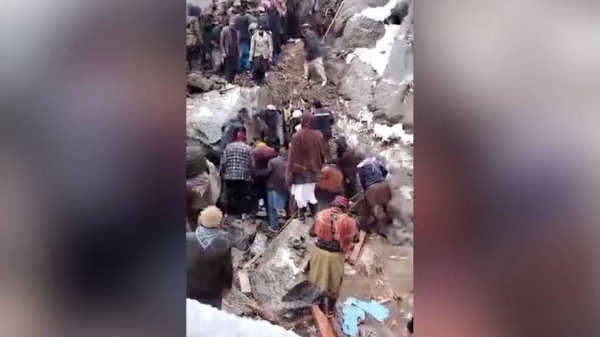Video footage of the area showed people searching through the rubble