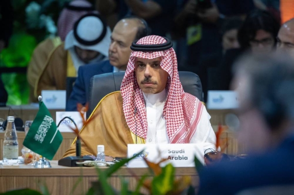 Saudi Foreign Minister Prince Faisal bin Farhan participated in the first session of the G20 Foreign Ministers' Meeting, held in Rio de Janeiro, Brazil, under the theme “The G20's Role in Addressing Ongoing International Tensions.”