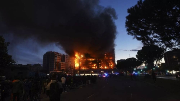A housing block burns in Valencia, Spain, Thursday
